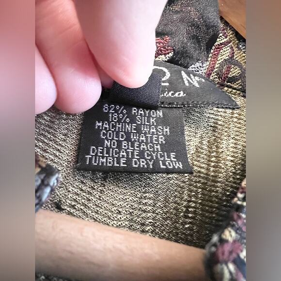 Citron M vintage Santa Monica Asian inspired top jacket black silk blend printed - Picture 4 of 8